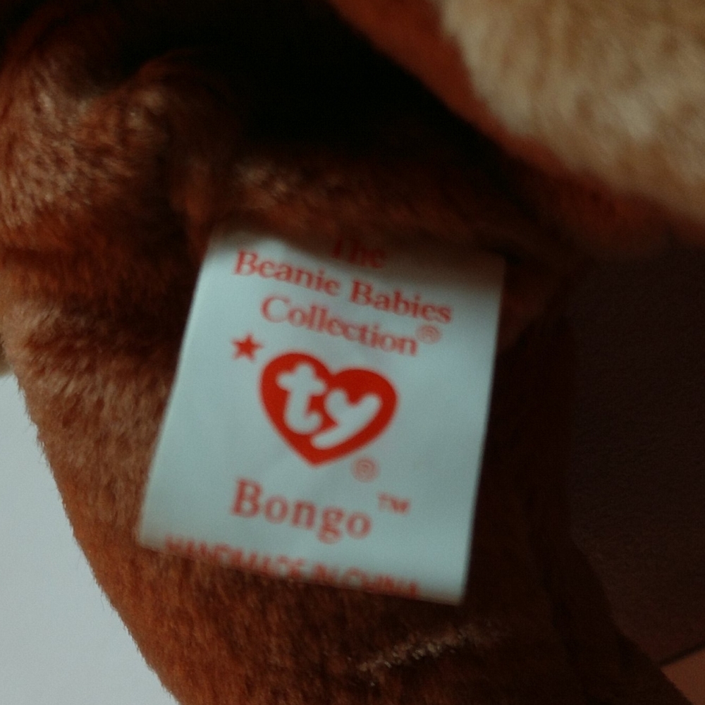 RARE 1995 BONGO TY Beanie Baby Brown Tan Ears- Face-Feet-Hands-Tail #4067 Retire - Picture 14 of 17